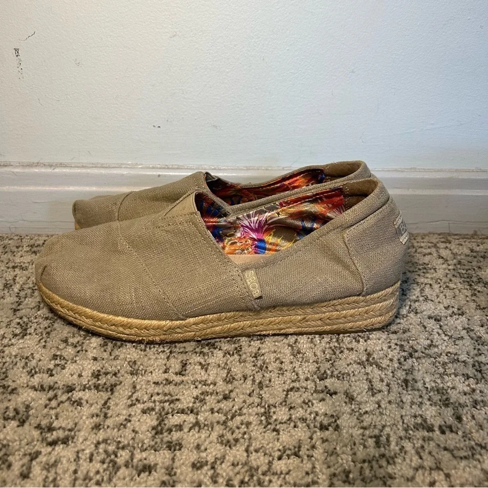 Bobs From Sketchers Memory Foam Gray Canvas Espadrille Slip-Ons Size 9